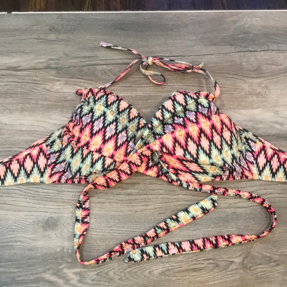 Victoria's Secret Multicolor Pink, Yellow & Teal Patterned Bikini Top